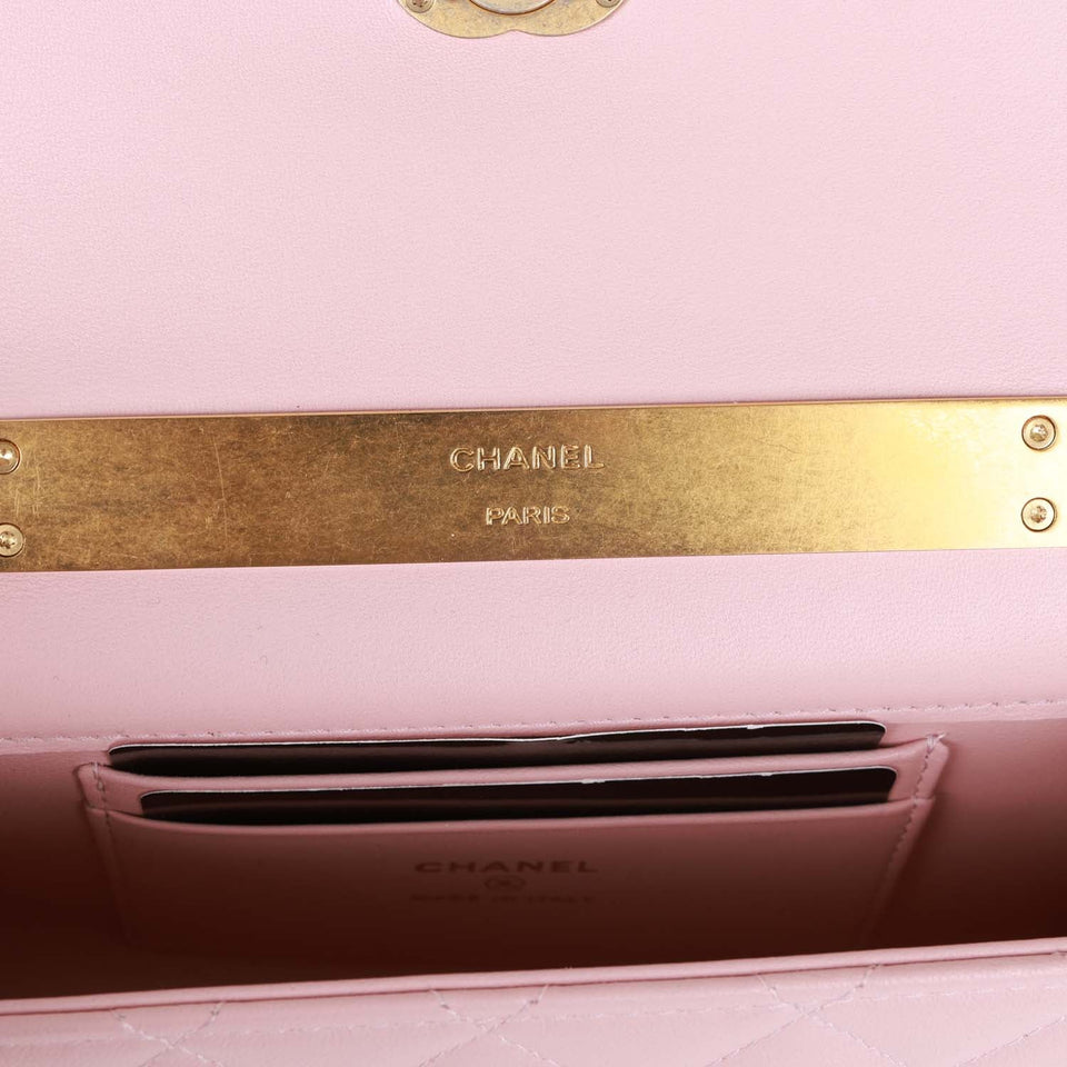 Chanel Enamel Top Handle Phone Holder Pink Lambskin Antique Gold Hardware