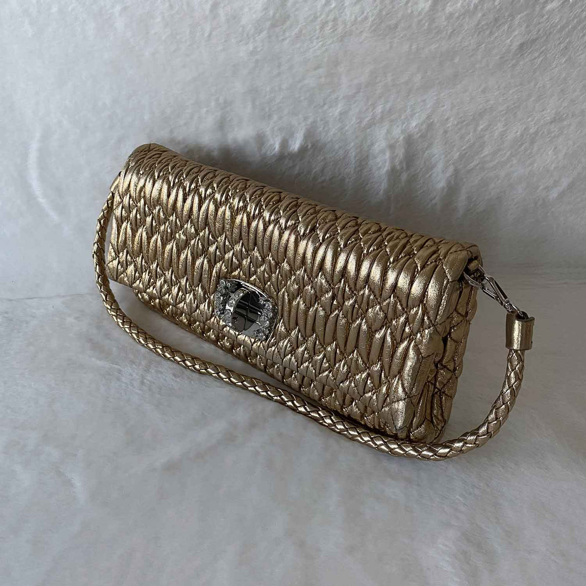 Miu Miu Crystal Embellished Matelassé Shoulder Bag – Auroria Bags